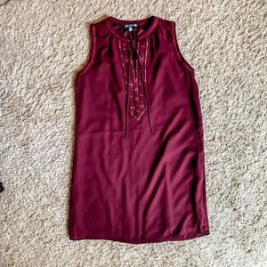 NWOT Boho Maroon Sleeveless Dress with Embroidery